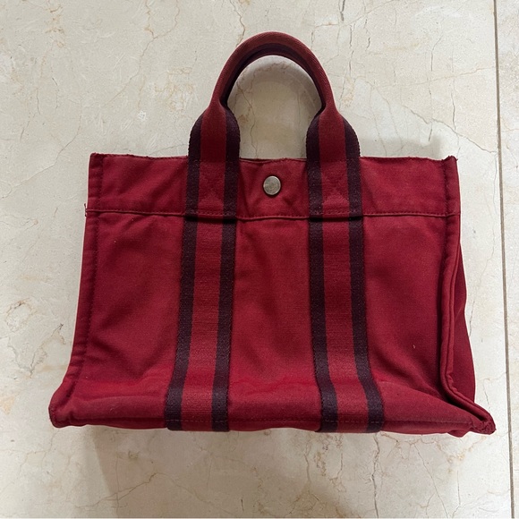 Hermes Fourre Tout PM Canvas Red/Orange Tote Bag - Picture 1 of 8